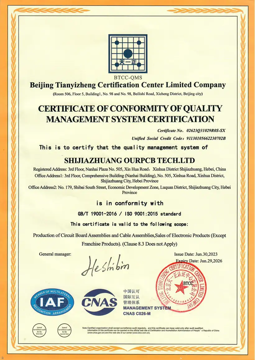 ISO 9001:2015 sertifikatas – OurPCB